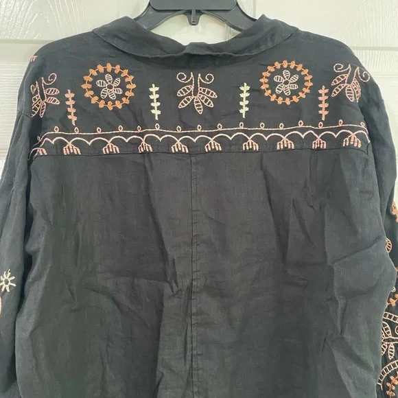 Johnny Was Faye Relaxed Linen Button Down Embroidered Shirt Lagenlook Size L - Picture 12 of 15